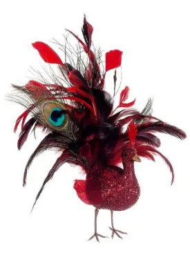 10" Regal Peacock Glittered Vibrant Red Fancy Tail Bird Christmas Ornament