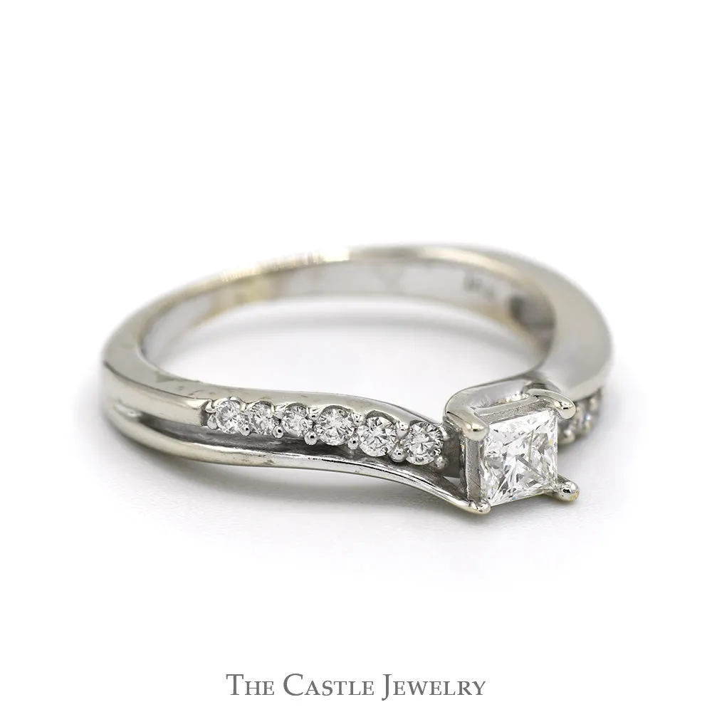 1/2cttw Princess Cut Diamond Solitaire with Round Diamond Accents in 14k White Gold