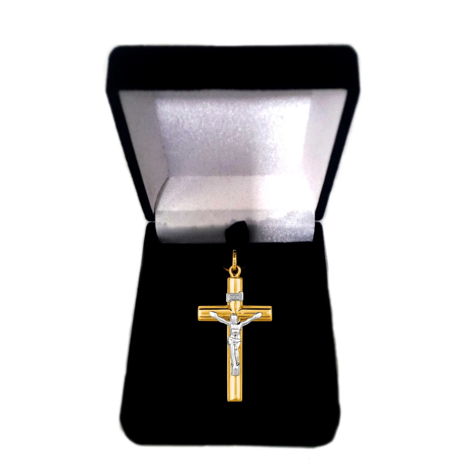 14k 2 Tone Gold Round Tube Crucifix Pendant