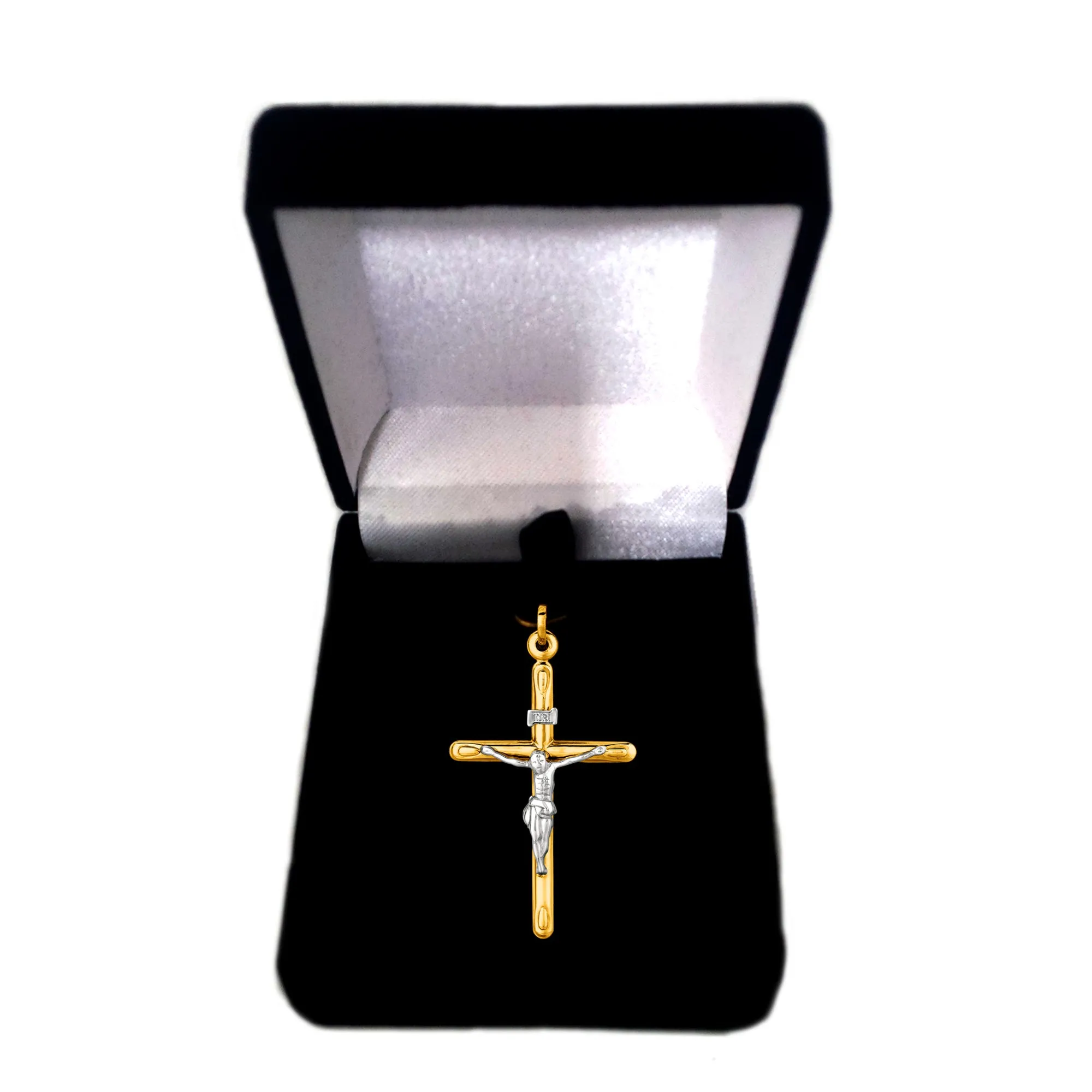 14k 2 Tone Gold Round Tube Crucifix Pendant