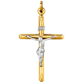 14k 2 Tone Gold Round Tube Crucifix Pendant