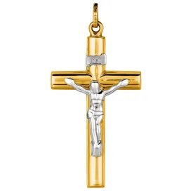 14k 2 Tone Gold Round Tube Crucifix Pendant