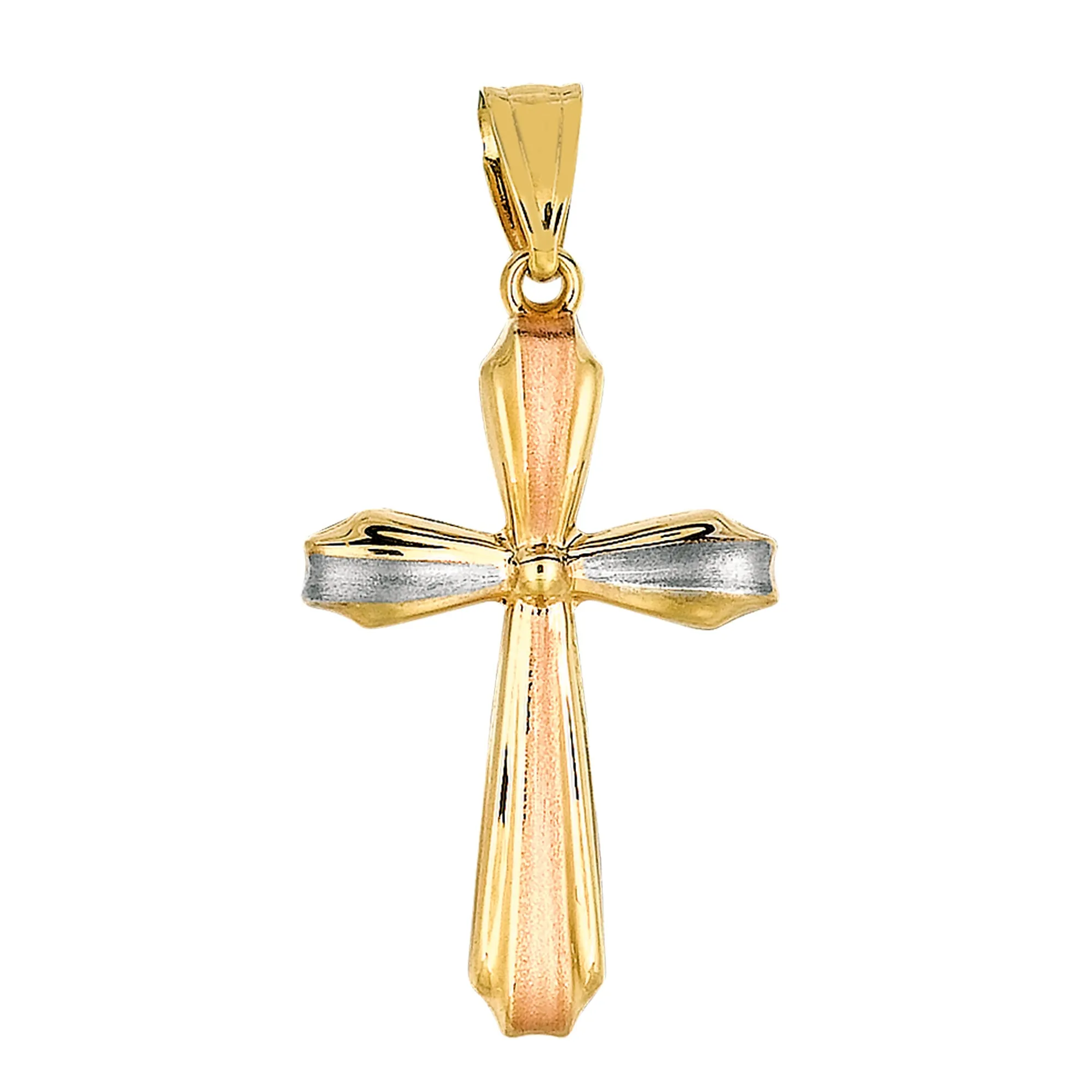 14k Tricolor Gold Satin And High Polish Finish Cross Pendant