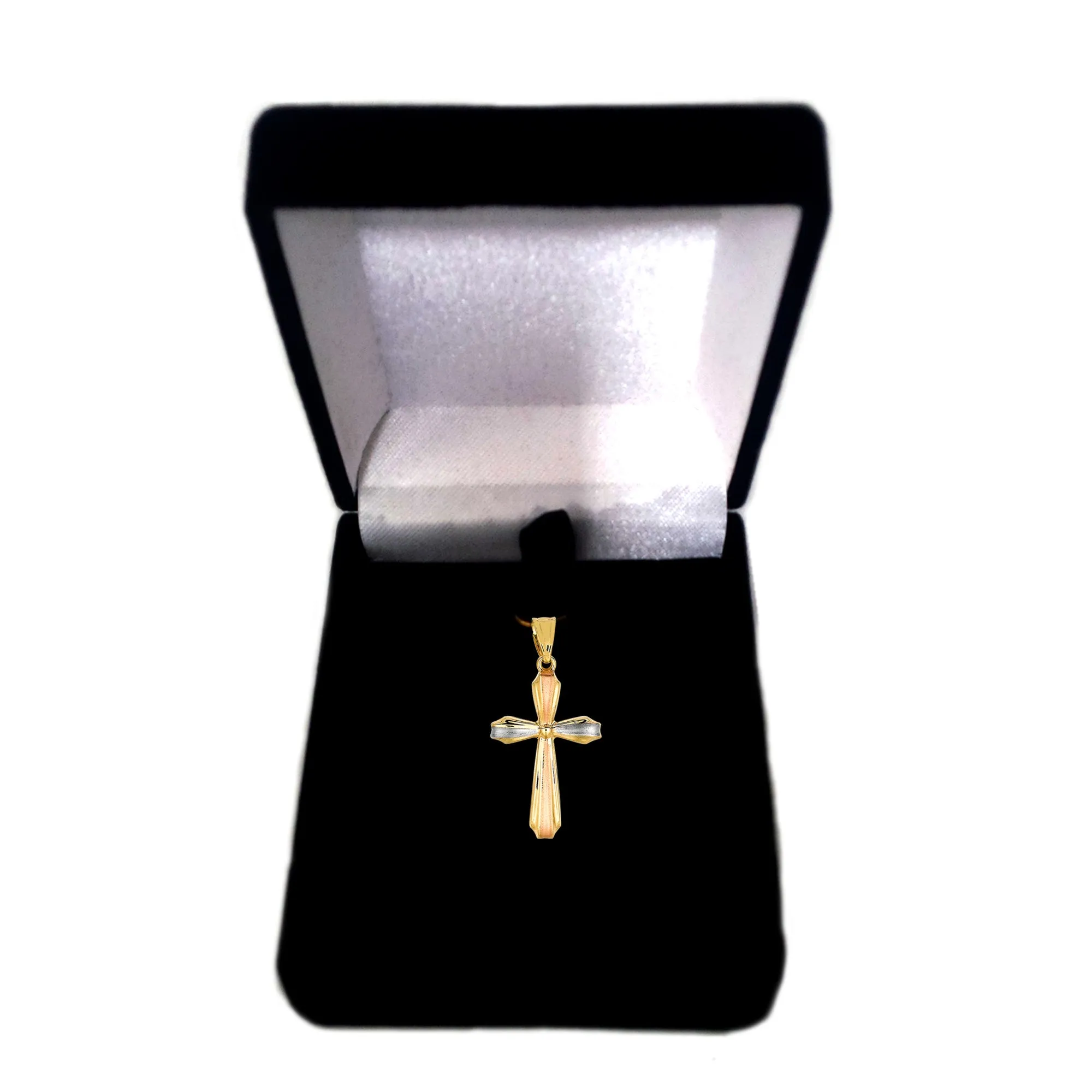 14k Tricolor Gold Satin And High Polish Finish Cross Pendant