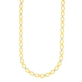 14k Two-Tone Gold Multi-Textured Oval Link Fancy Necklace