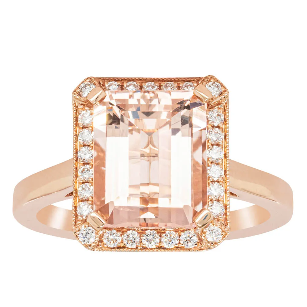 18ct Rose Gold 3.25ct Morganite & Diamond Empire Ring