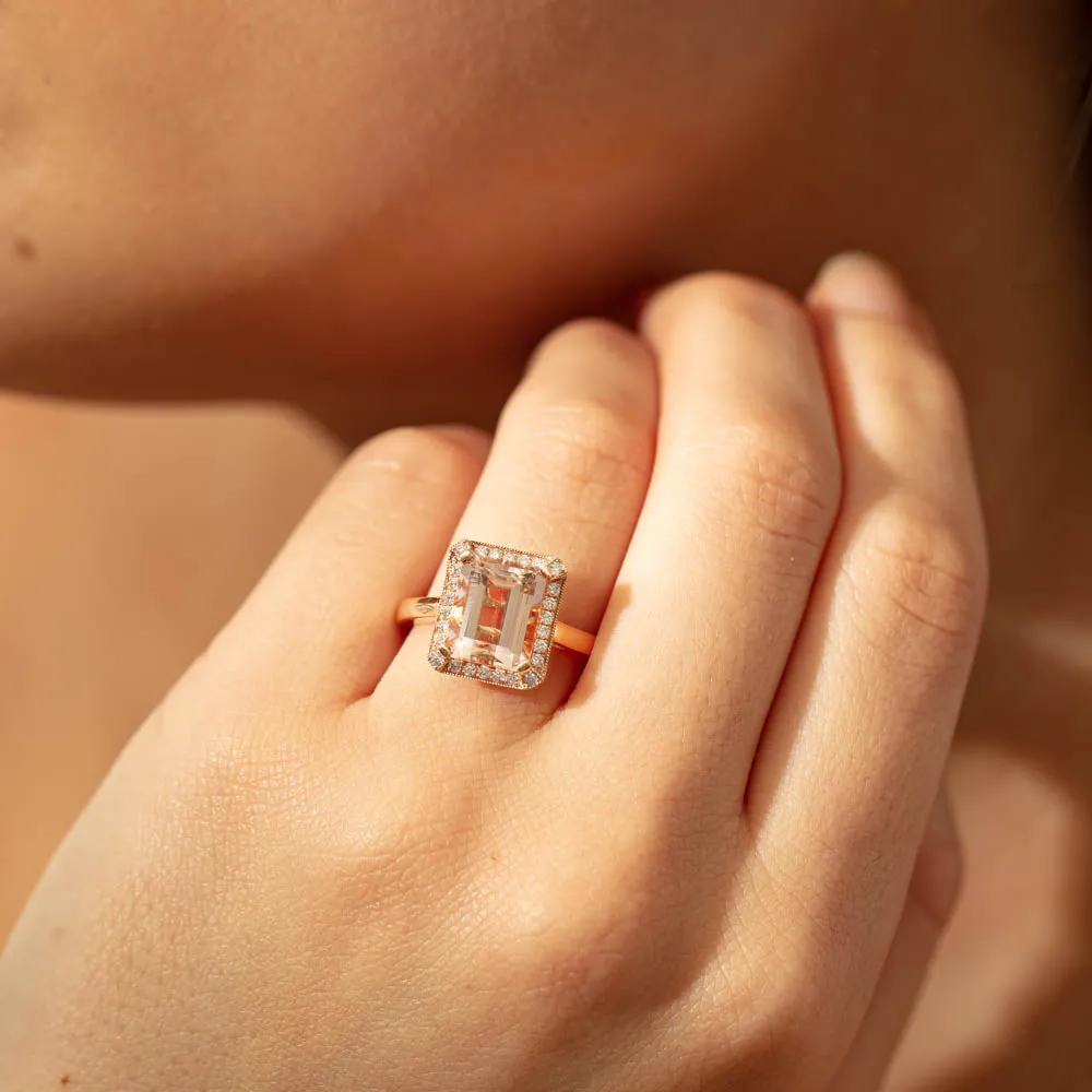 18ct Rose Gold 3.25ct Morganite & Diamond Empire Ring