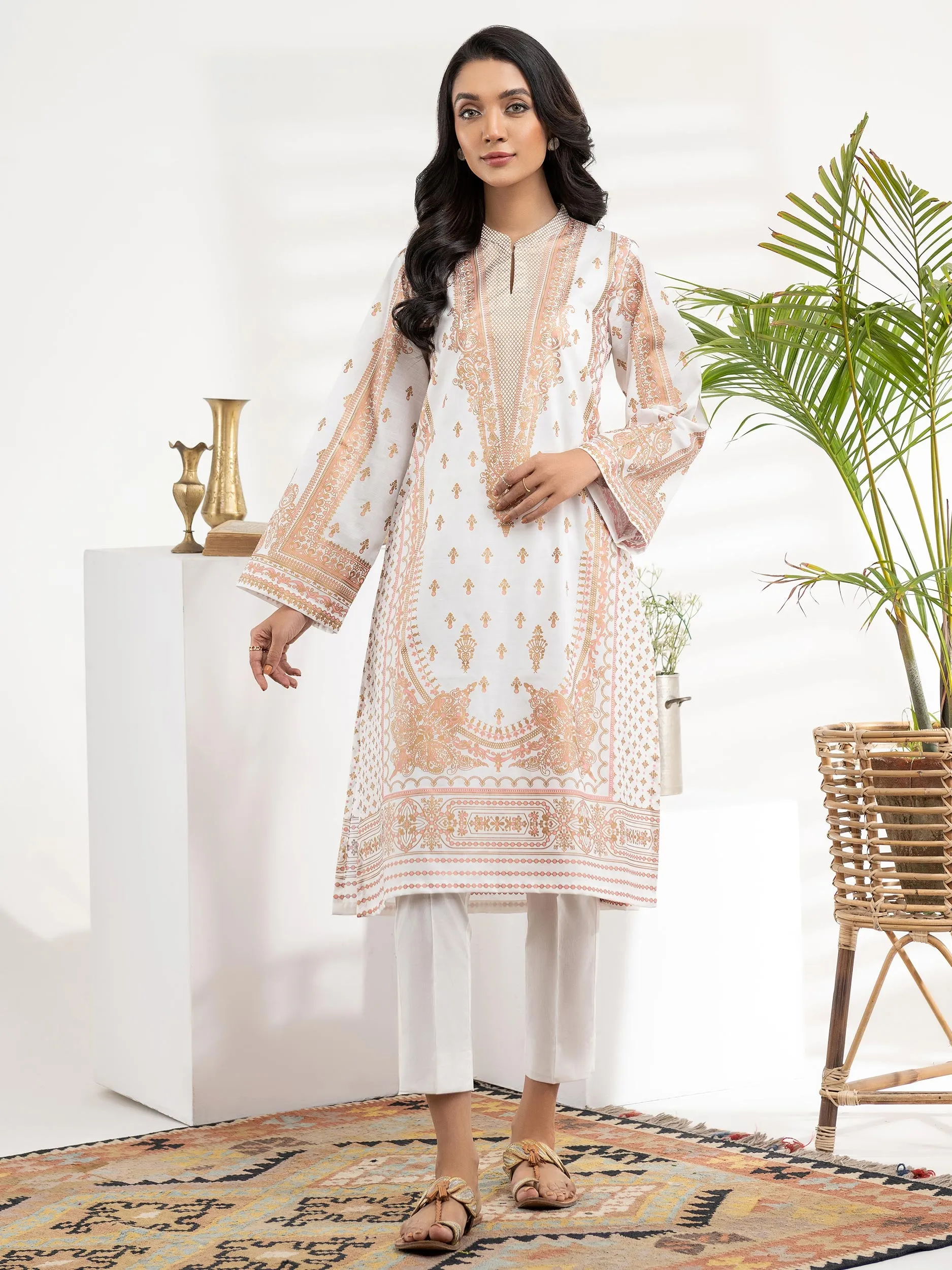 2 Piece Lawn Suit-Gold Pasted Printed (Unstitched)