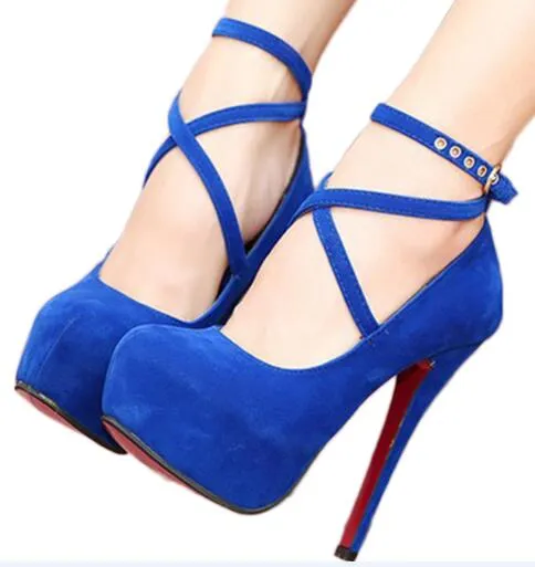 2018 Shoes Woman Pumps Cross-tied Ankle Strap Wedding Party Shoes Platform Fashion Women Shoes  High Heels Suede ladies shoes