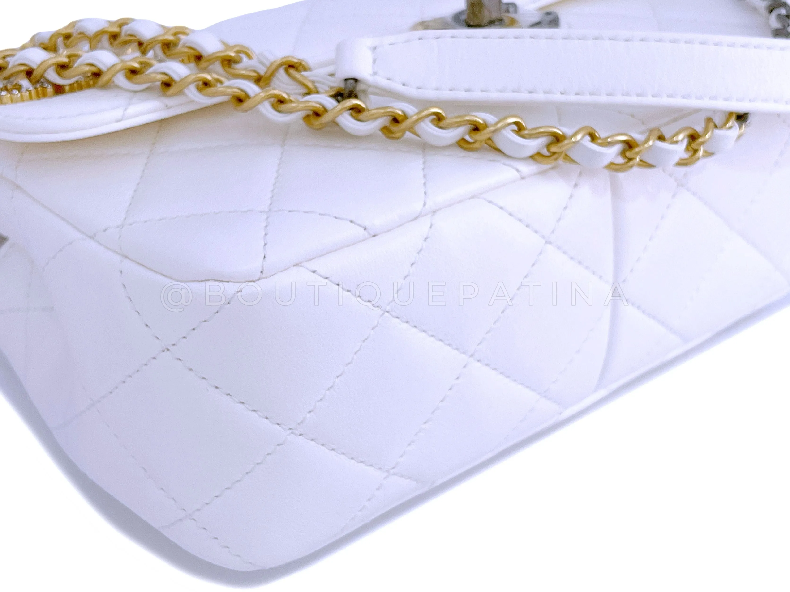 22C Chanel Limited White Charms Small Mini Cruise Flap Bag