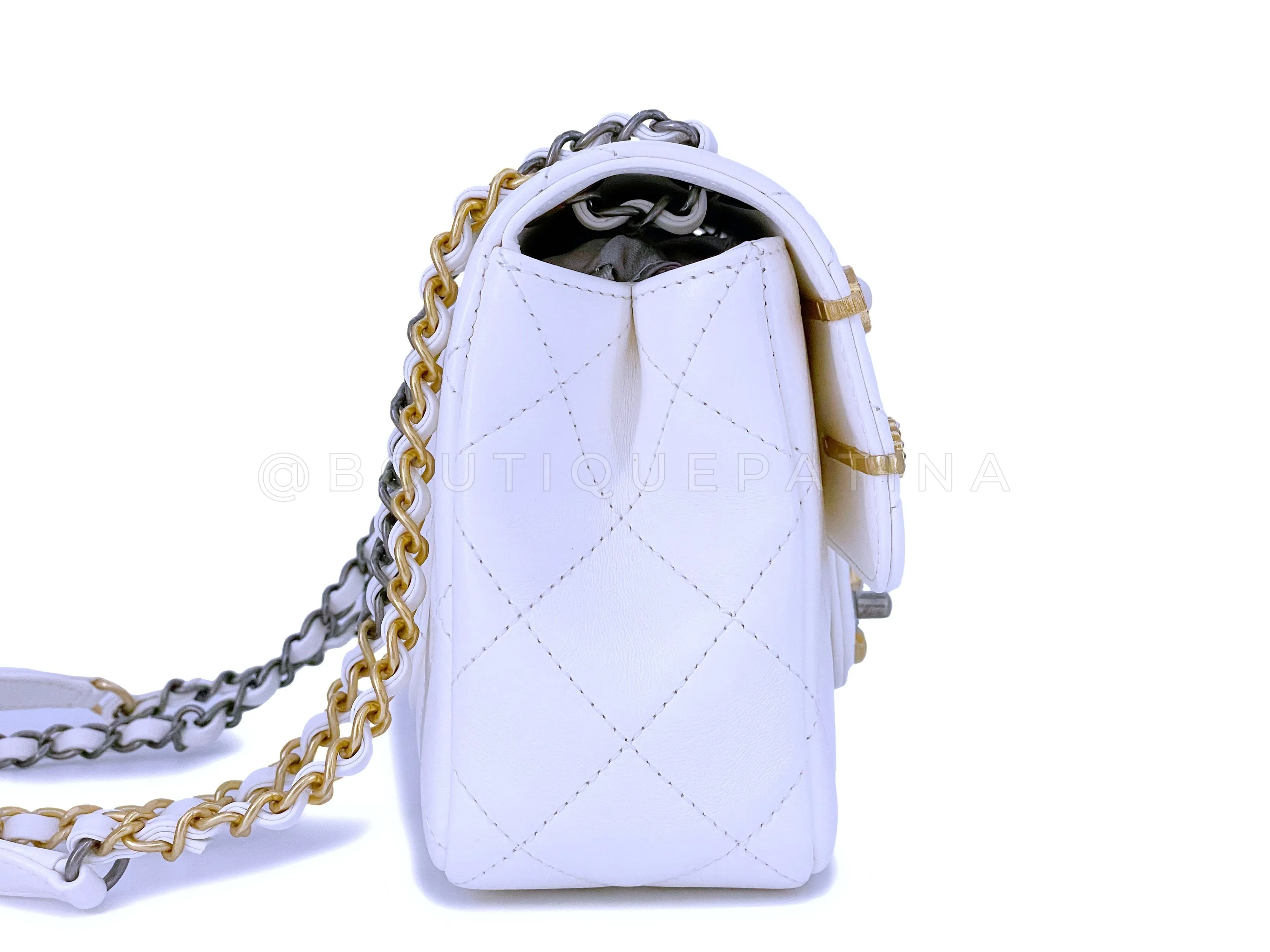 22C Chanel Limited White Charms Small Mini Cruise Flap Bag