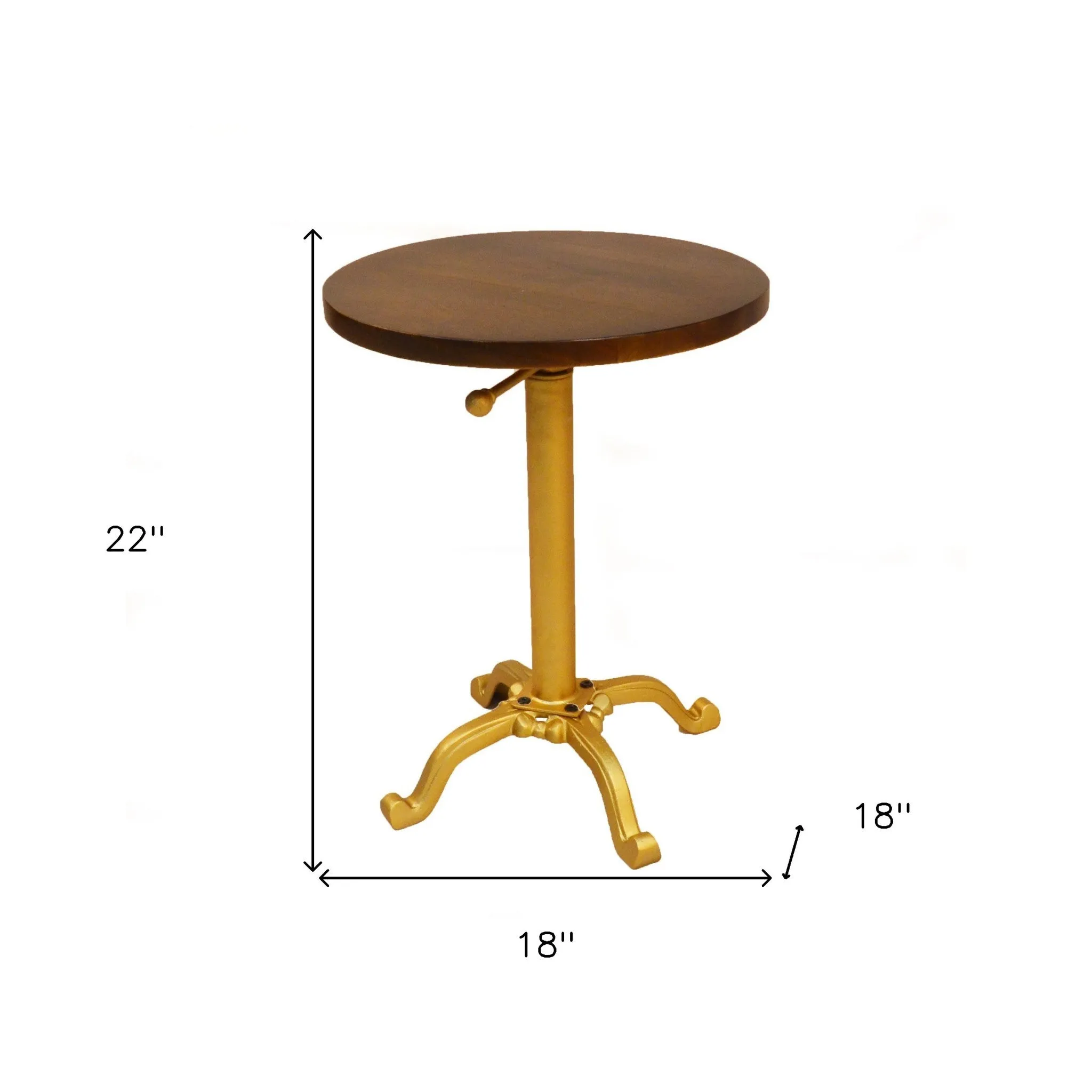 22" Gold And Elm Solid Wood Round End Table By Homeroots