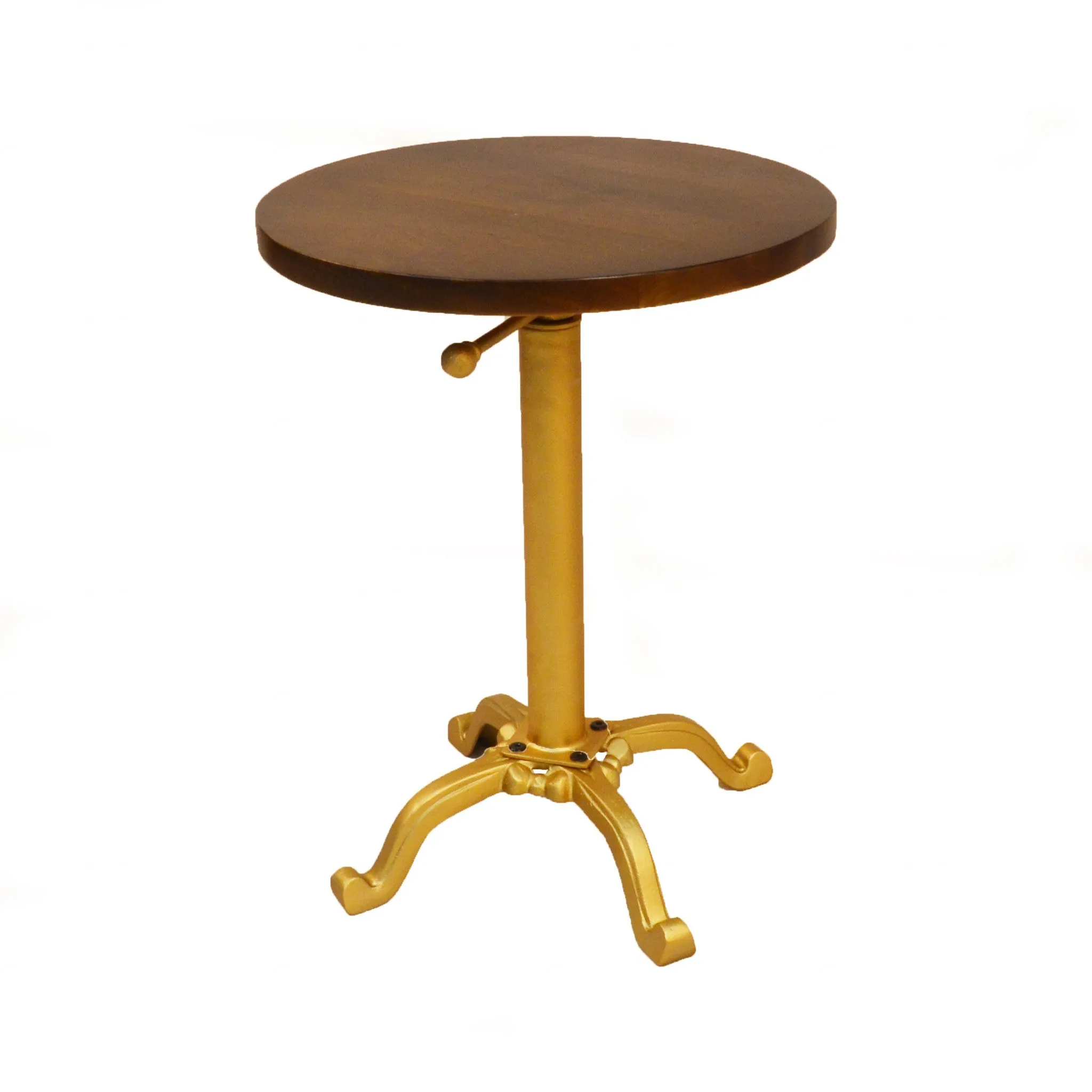 22" Gold And Elm Solid Wood Round End Table By Homeroots