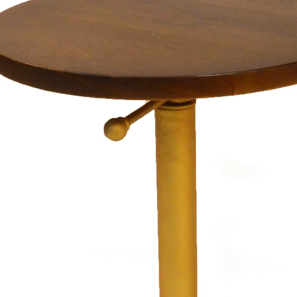 22" Gold And Elm Solid Wood Round End Table By Homeroots