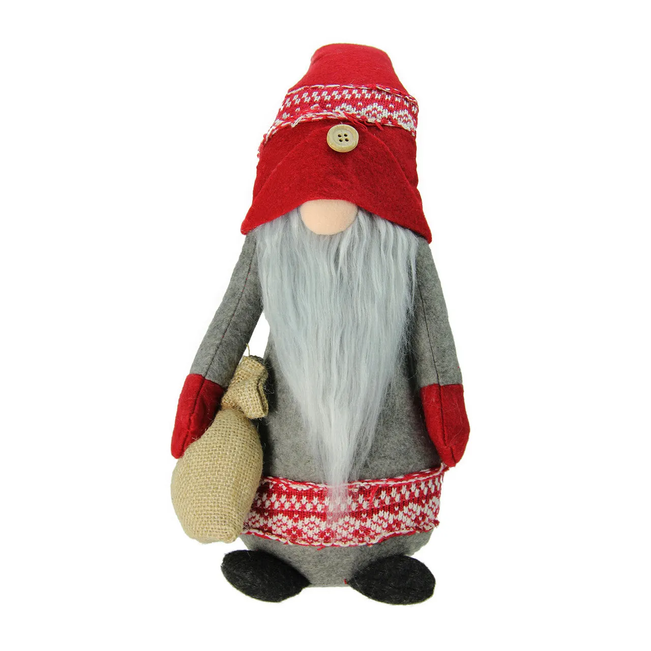 25" Red and Gray Nordic Gnome with Burlap Sack Christmas Figure