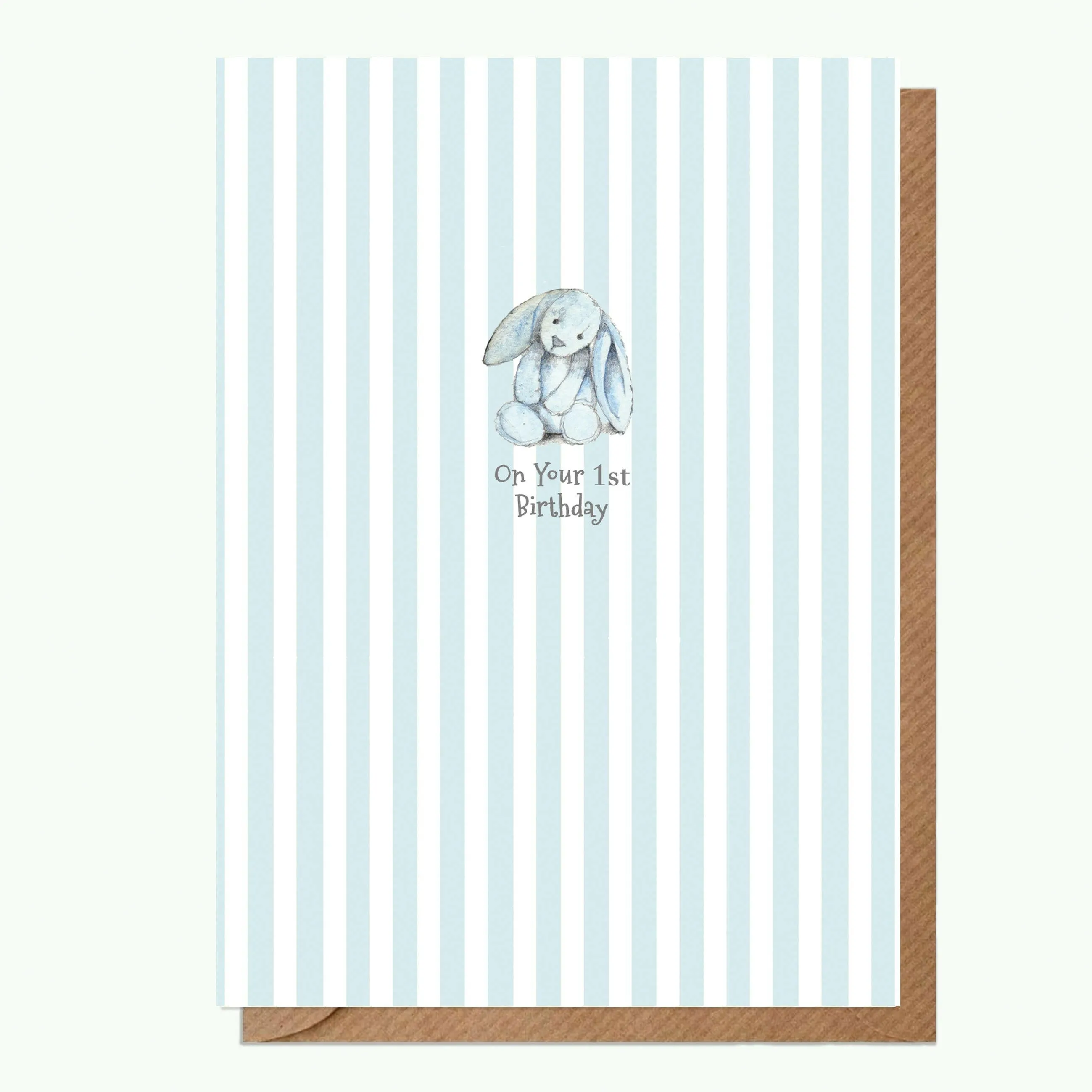 A6 Greeting Card with Ceramic Keepsake - Baby 1st Birthday Boy Bunny