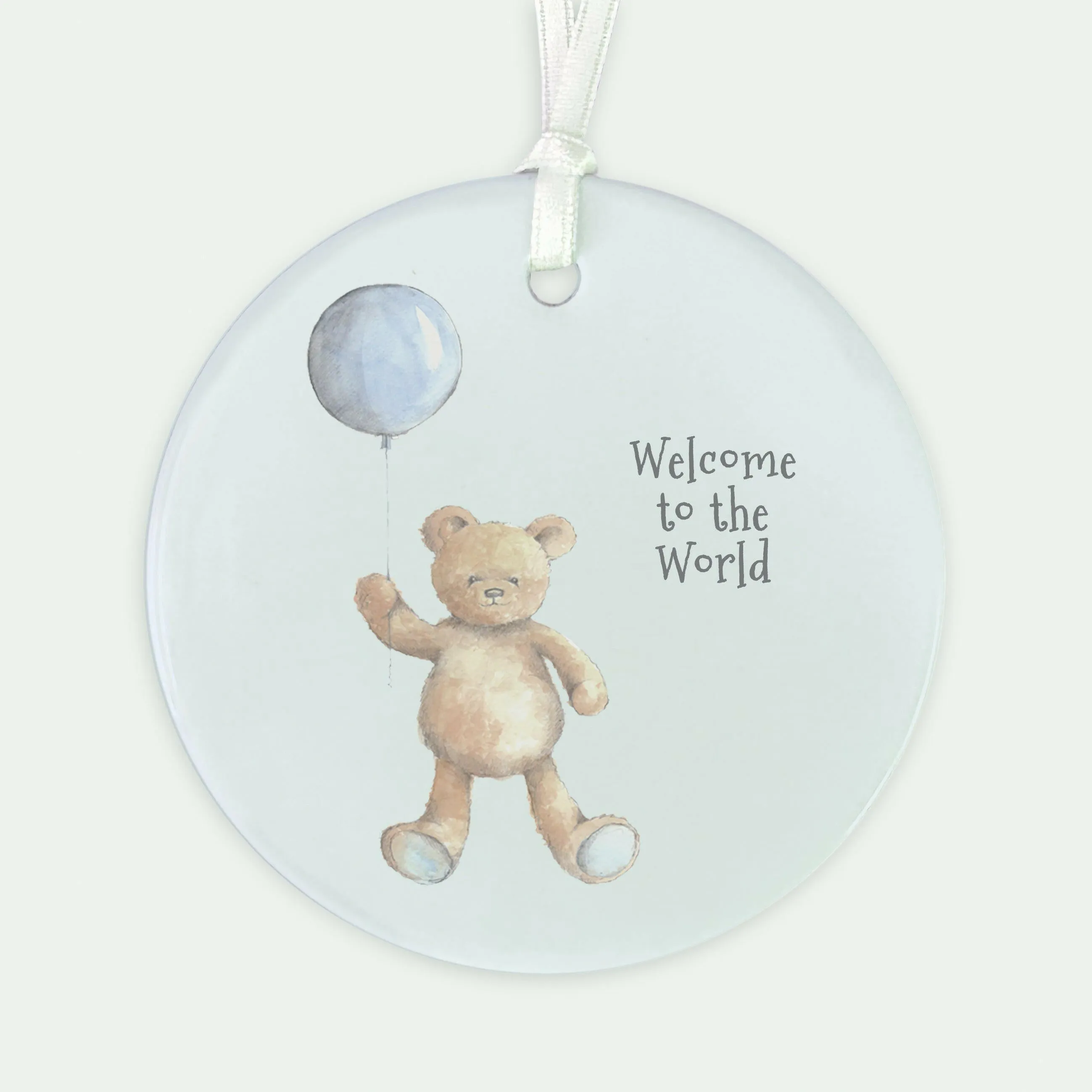 A6 Greeting Card with Ceramic Keepsake - Baby Boy Teddy and Balloon