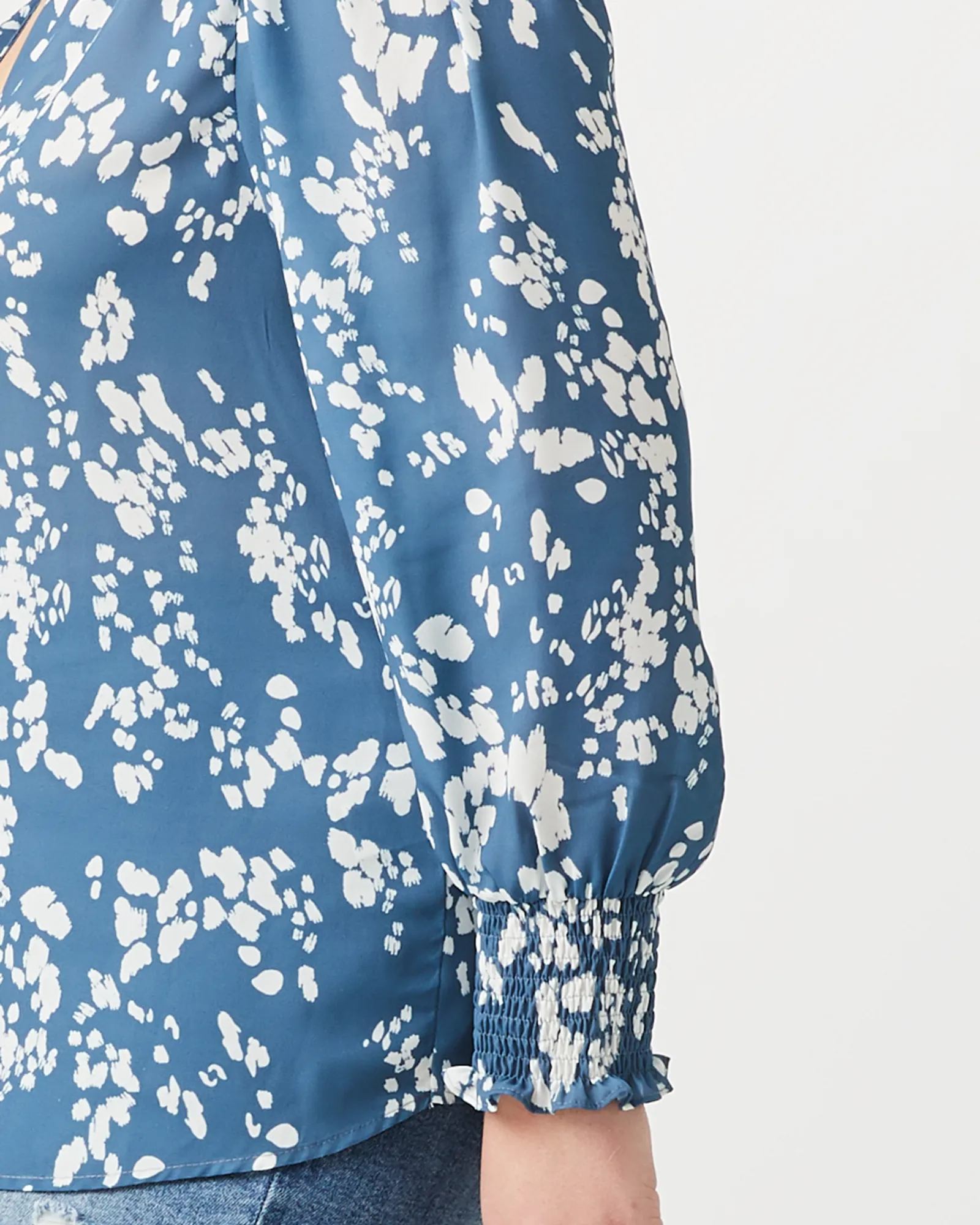 Adaline V-Neck Blouse | Azure Blue / White