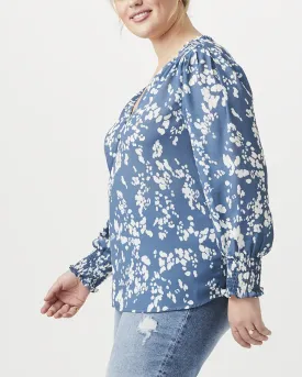 Adaline V-Neck Blouse | Azure Blue / White