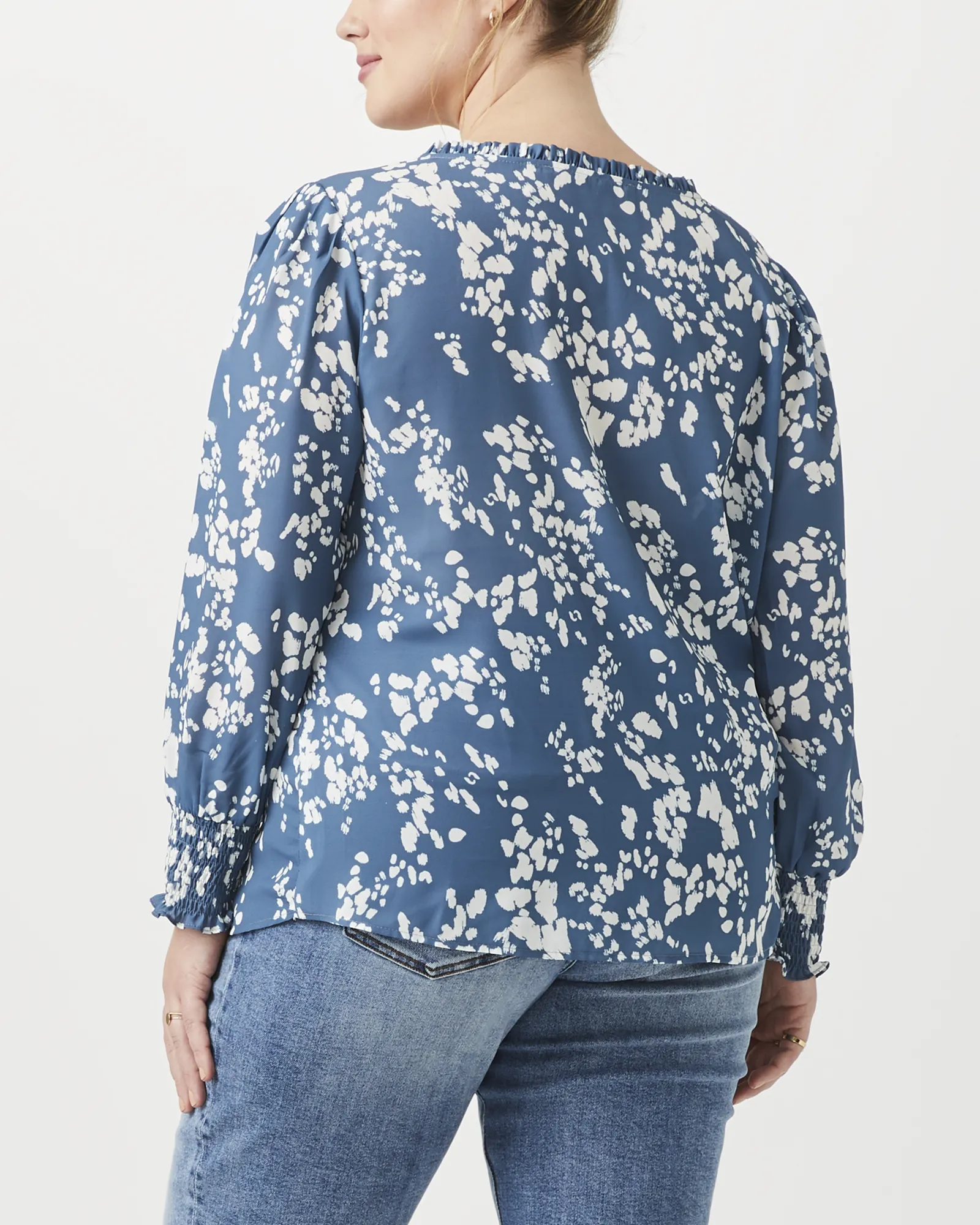 Adaline V-Neck Blouse | Azure Blue / White