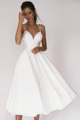 Aisle Soft White Satin Midi Dress