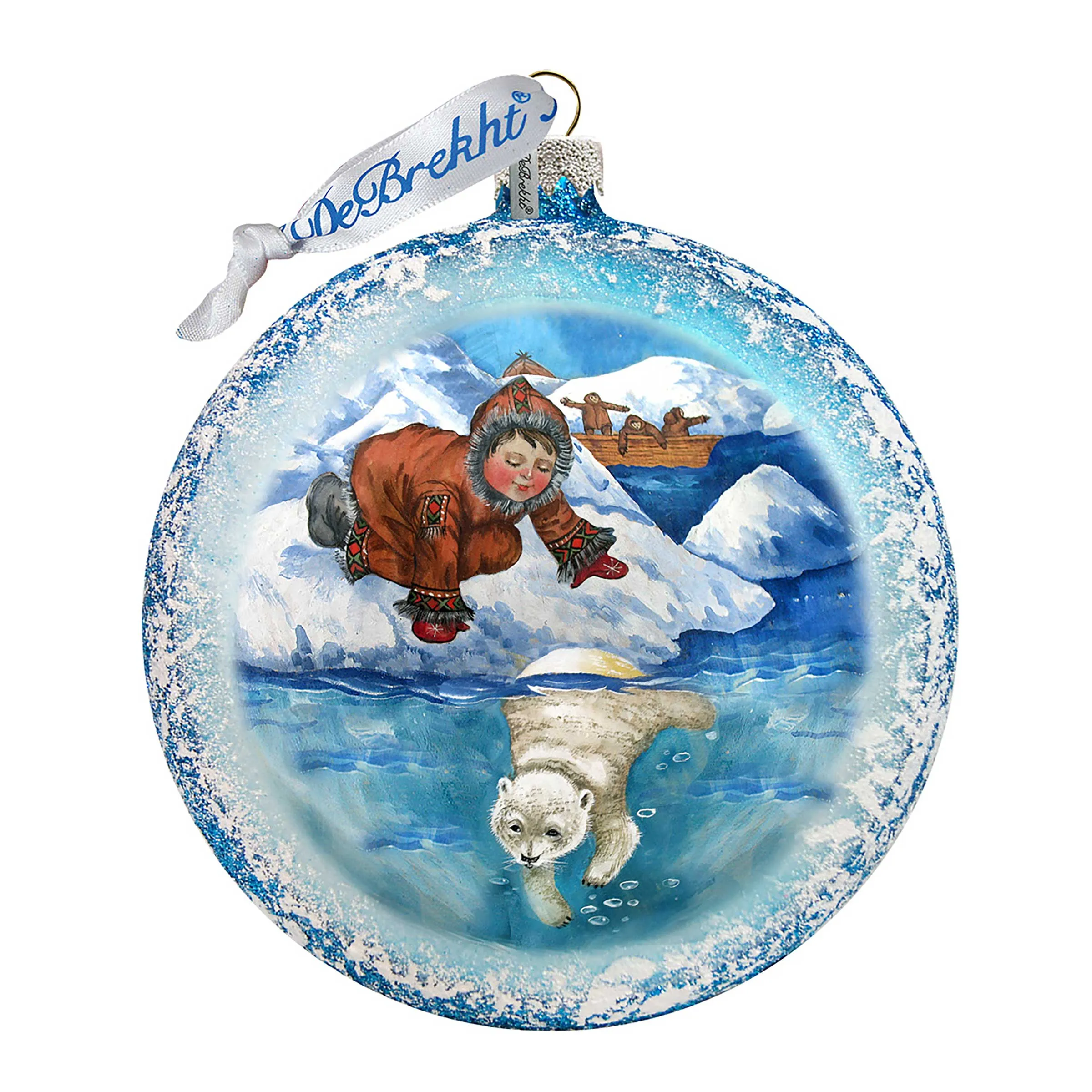 Alaska Boy Polar Bear Glass Ornament by G. DeBrekht - Wildlife Holiday Décor - 744-035