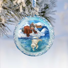 Alaska Boy Polar Bear Glass Ornament by G. DeBrekht - Wildlife Holiday Décor - 744-035