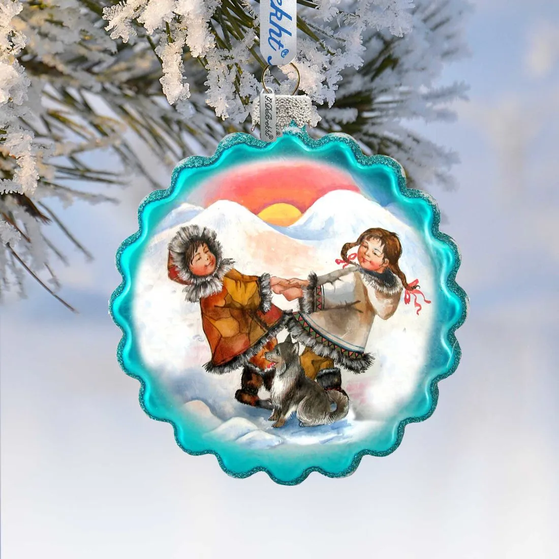 Alaska Kids’ Wreath Glass Ornament by G. DeBrekht - Wildlife Holiday Décor - 759-037