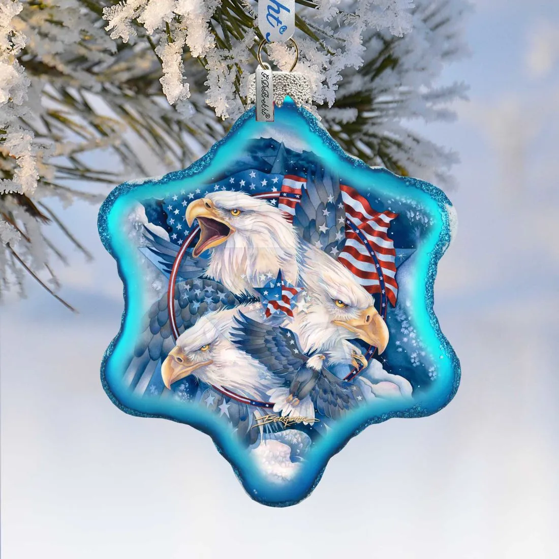 Allegiance Patriotic Eagles Glass Ornament by J. Bergsma - American Christmas Décor - 754-730-JB