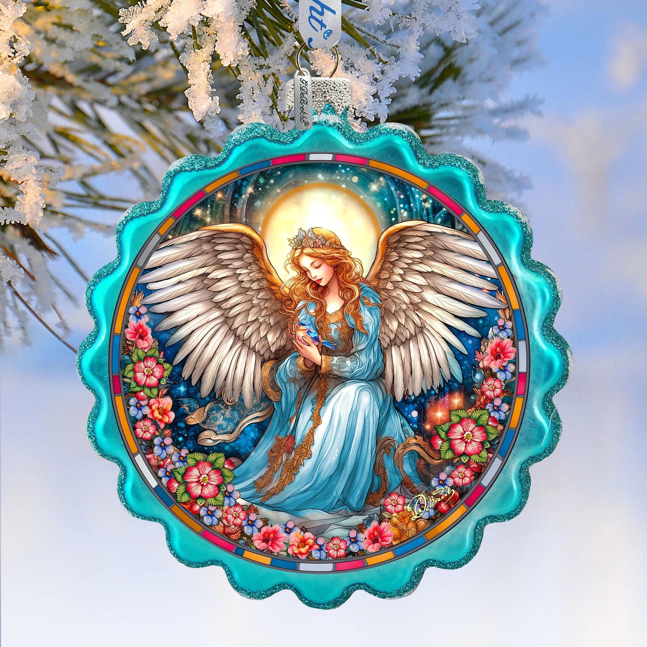 Angel of Healing Wreath Glass Ornament by G. Debrekht - Nativity Holiday Décor - 759-064