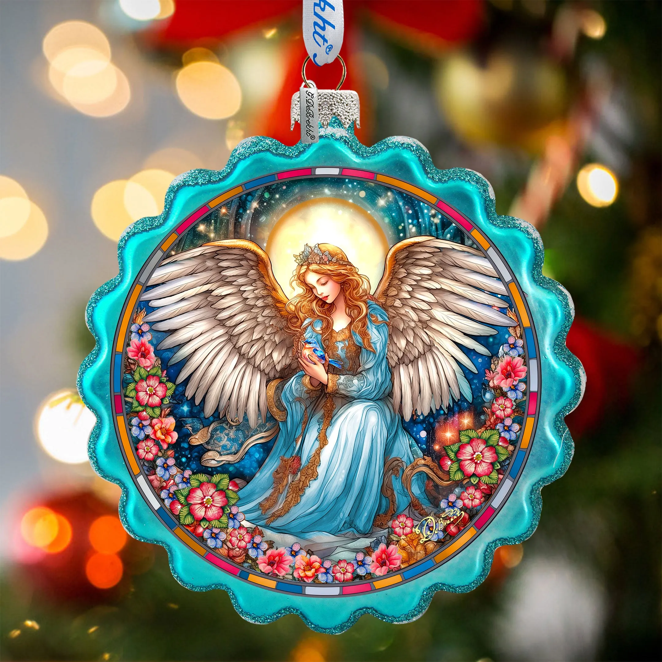 Angel of Healing Wreath Glass Ornament by G. Debrekht - Nativity Holiday Décor - 759-064