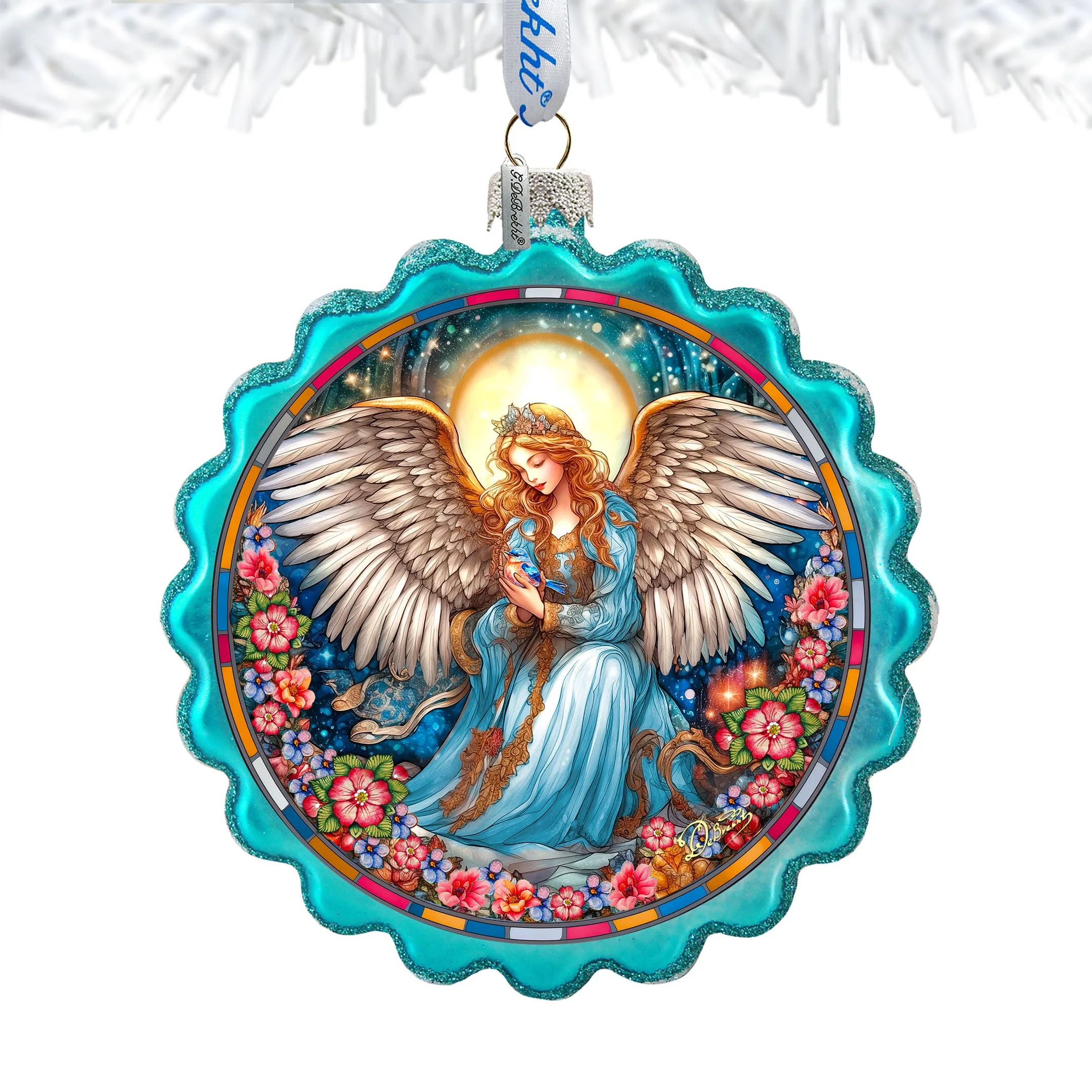 Angel of Healing Wreath Glass Ornament by G. Debrekht - Nativity Holiday Décor - 759-064