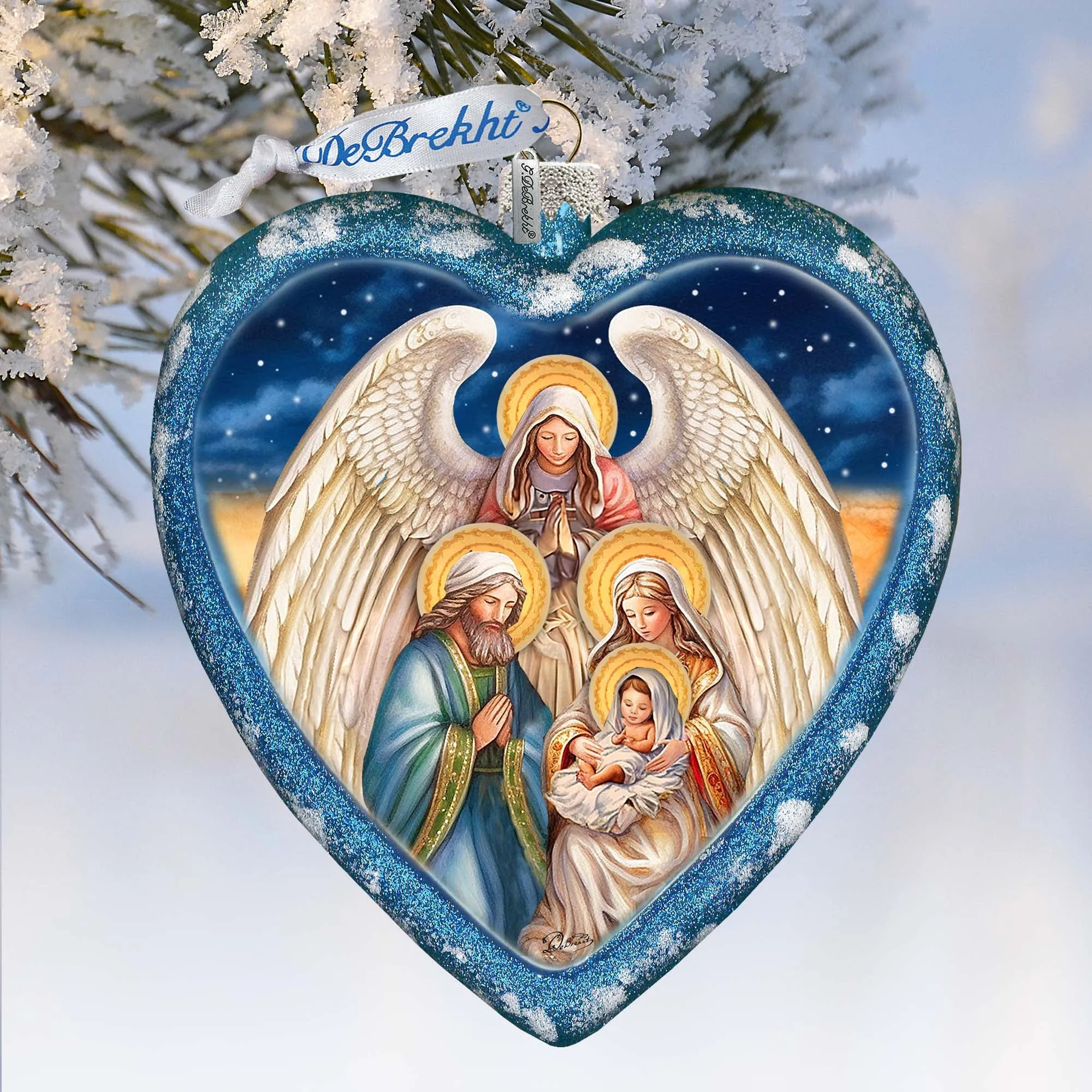 Angel's Divine Presence Nativity Heart Glass Ornament by G. Debrekht - Nativity Holiday Décor - 738-094