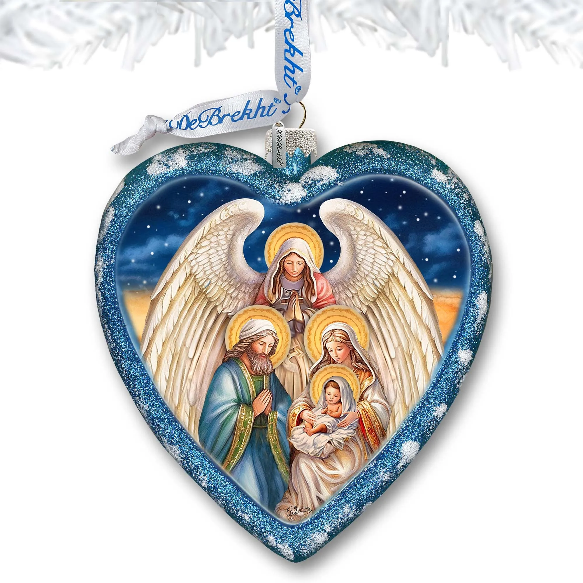 Angel's Divine Presence Nativity Heart Glass Ornament by G. Debrekht - Nativity Holiday Décor - 738-094