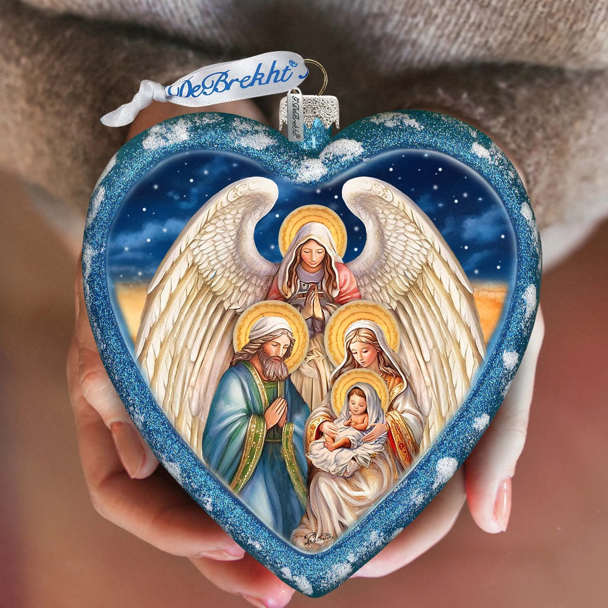 Angel's Divine Presence Nativity Heart Glass Ornament by G. Debrekht - Nativity Holiday Décor - 738-094