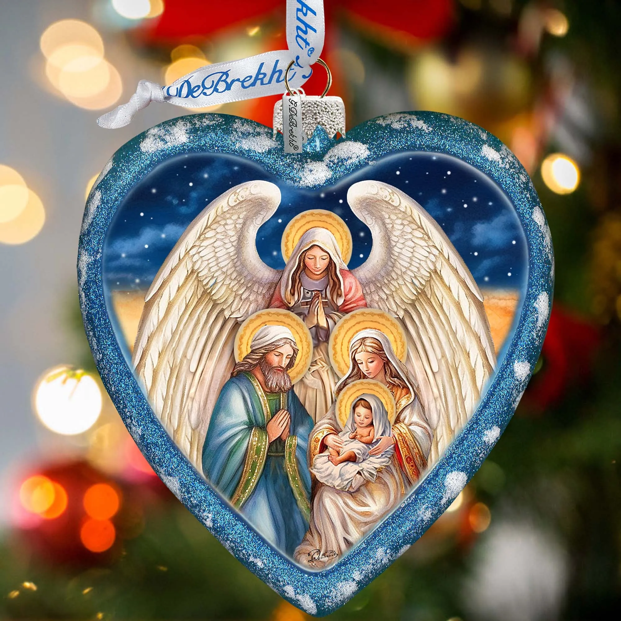 Angel's Divine Presence Nativity Heart Glass Ornament by G. Debrekht - Nativity Holiday Décor - 738-094