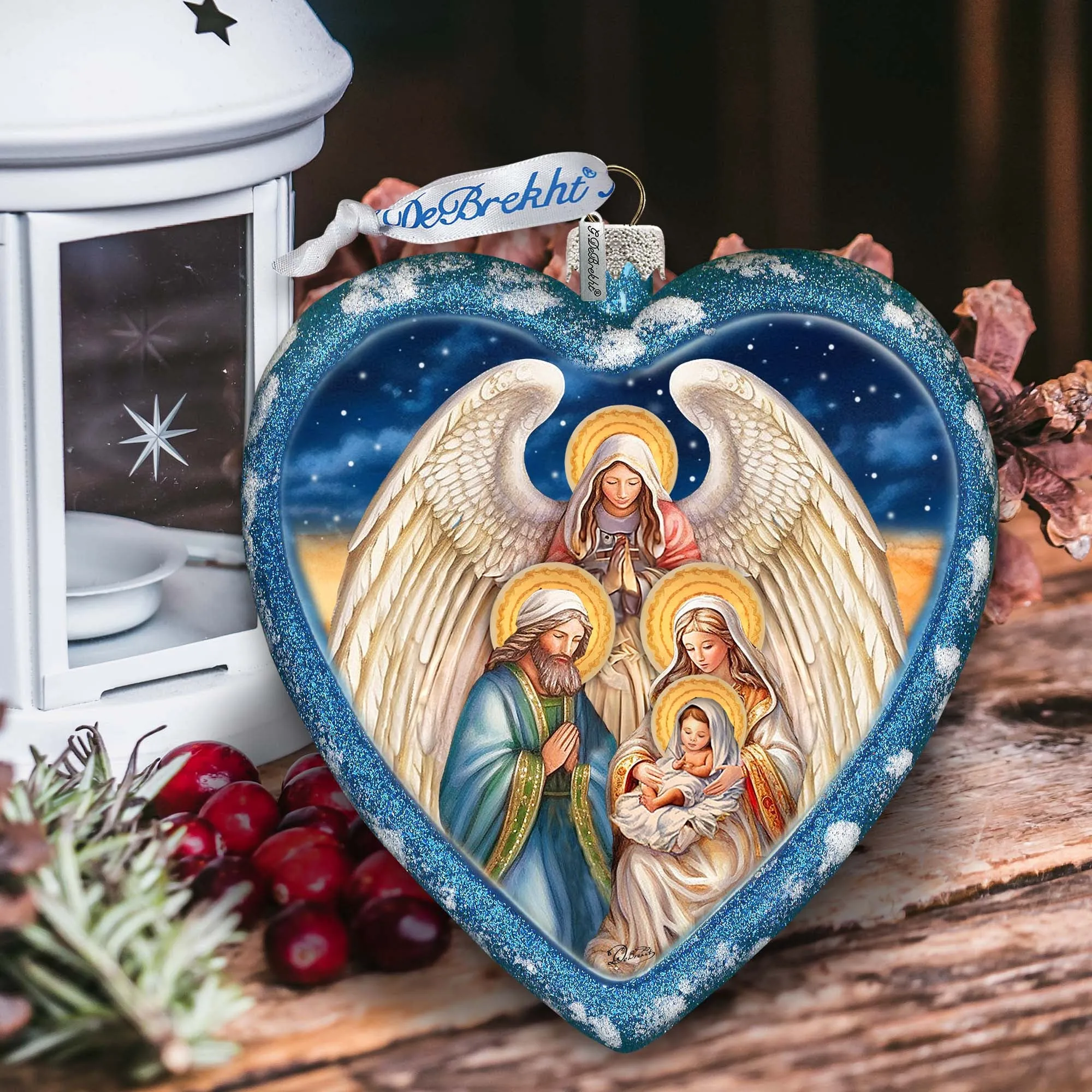 Angel's Divine Presence Nativity Heart Glass Ornament by G. Debrekht - Nativity Holiday Décor - 738-094