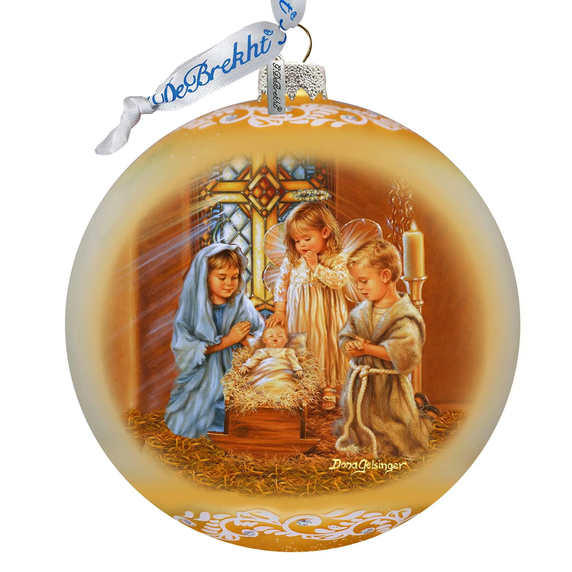 Angels Lullaby Lg Glass Ornament by G.Debrekht - Nativity Holiday Décor - 73940