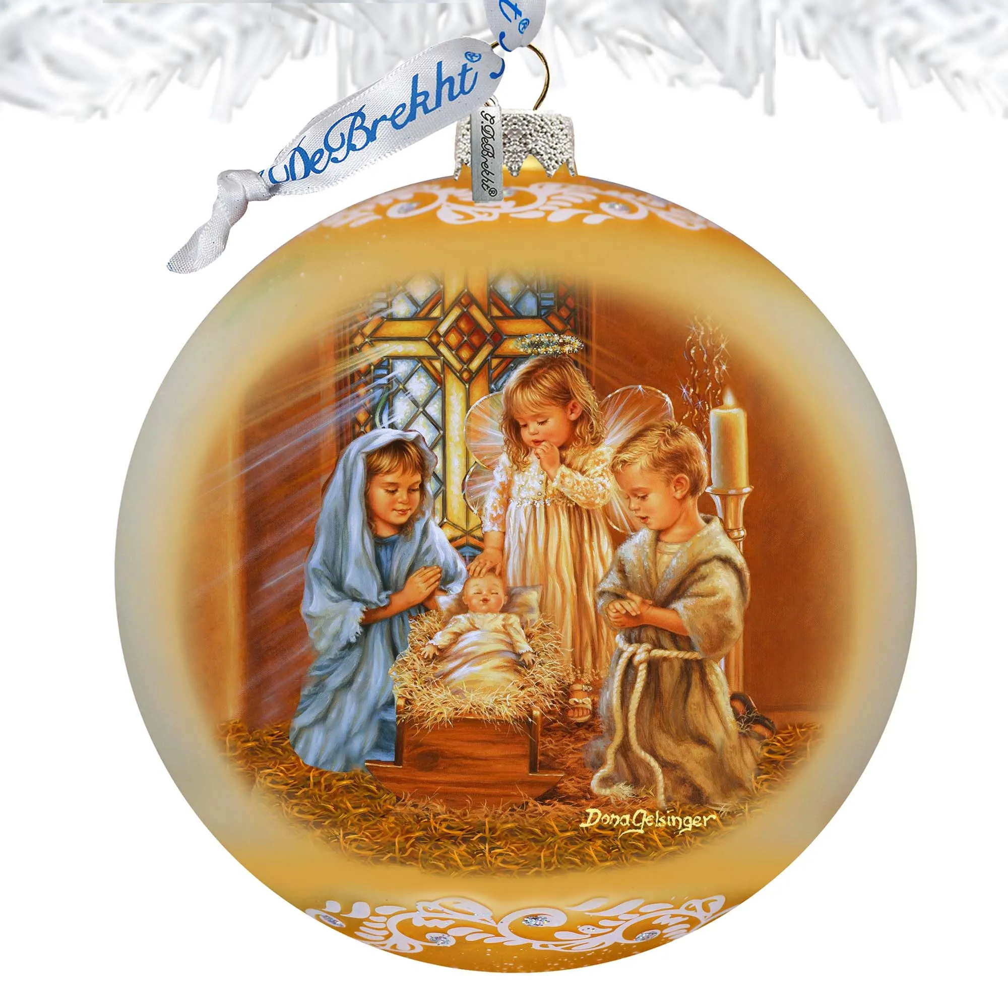 Angels Lullaby Lg Glass Ornament by G.Debrekht - Nativity Holiday Décor - 73940