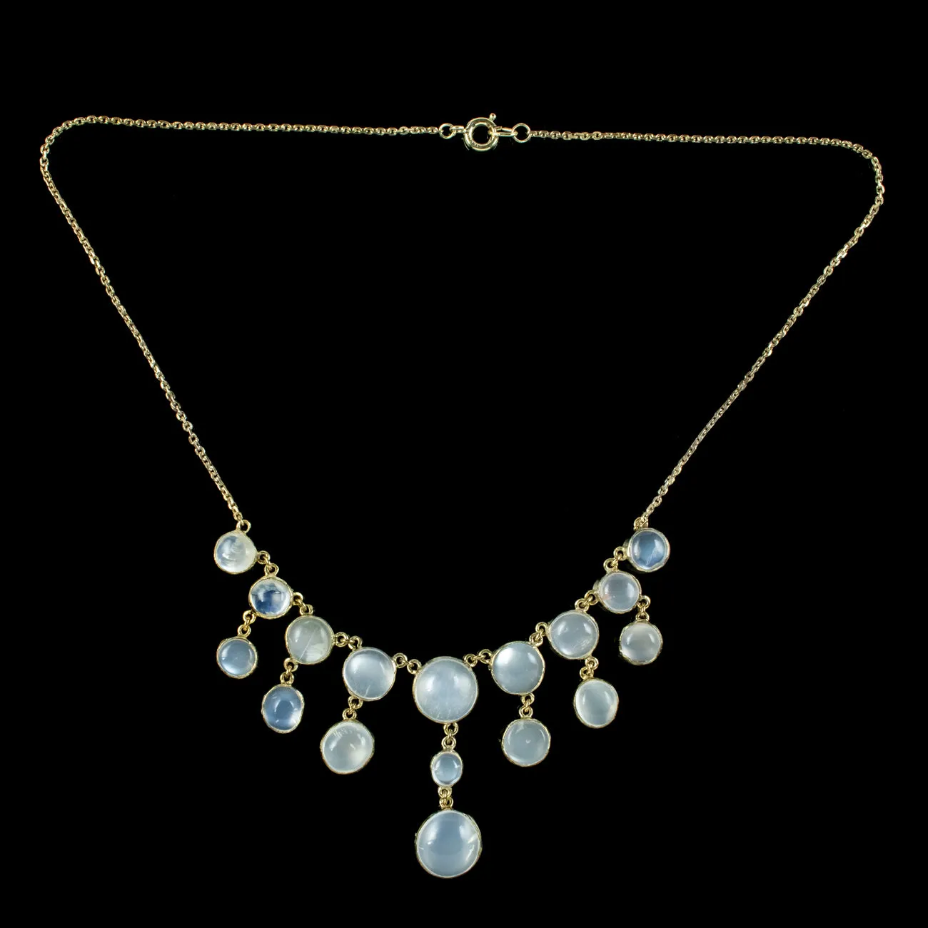 Antique Edwardian Moonstone Dropper Necklace Silver Gold Gilt