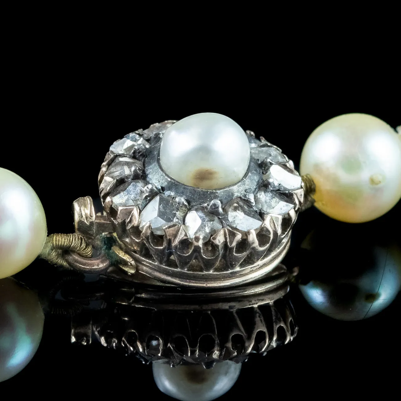 Antique Edwardian Pearl Necklace With Georgian Diamond Clasp