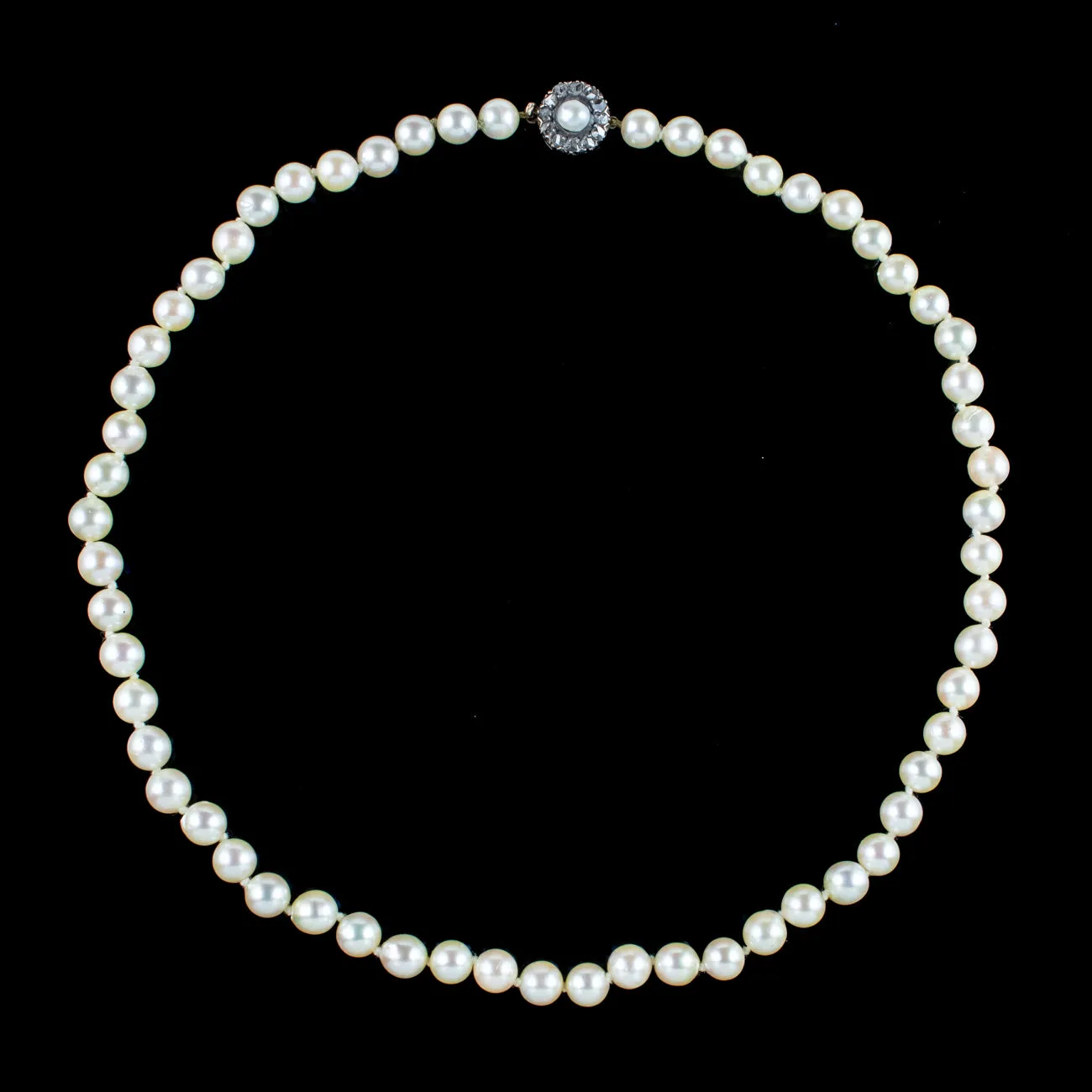 Antique Edwardian Pearl Necklace With Georgian Diamond Clasp