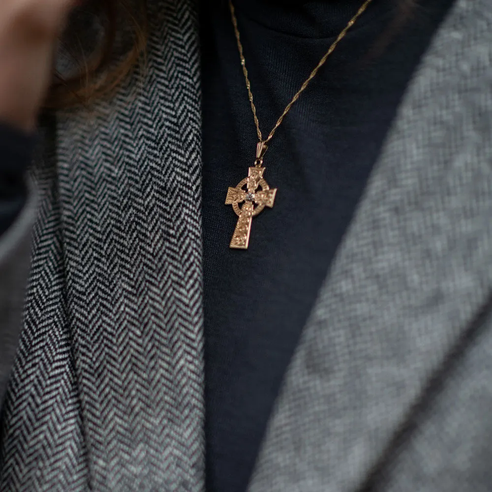 Arda Two Tone Large Celtic Cross Pendant with Rare Irish Gold