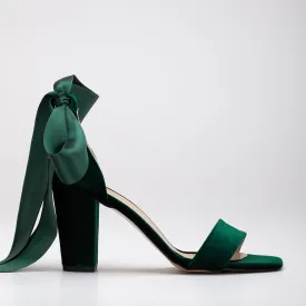 Ariadne - Green Velvet Sandals with Ribbon