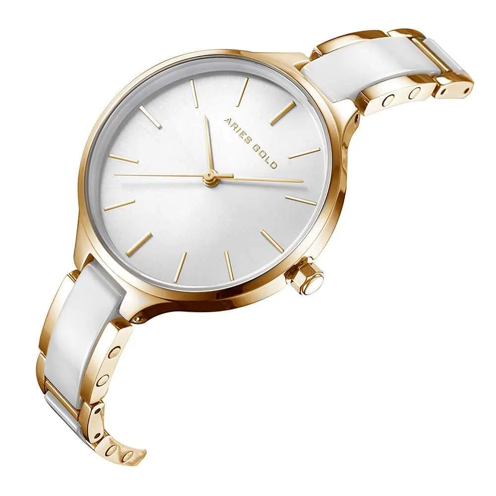 ARIES GOLD ENCHANT GOLD STAINLESS STEEL  L 5036Z G-W WHITE CERAMIC WOMEN'S WATCH