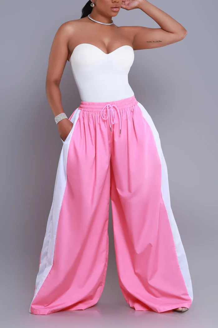 Around The World Wide Leg Pants - Pink/White