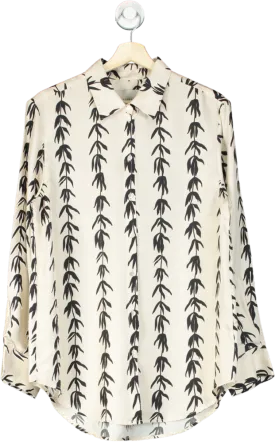 Asceno Cream & Black Willow Print 100% Silk Shirt UK S