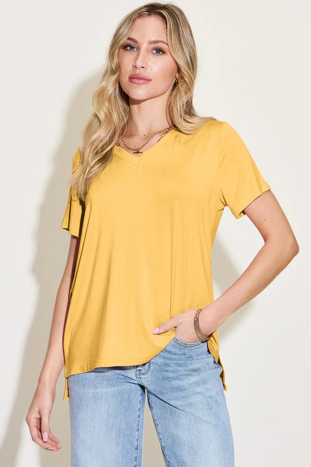 Basic Bae Bamboo  V-Neck High-Low T-Shirt - 5 colors