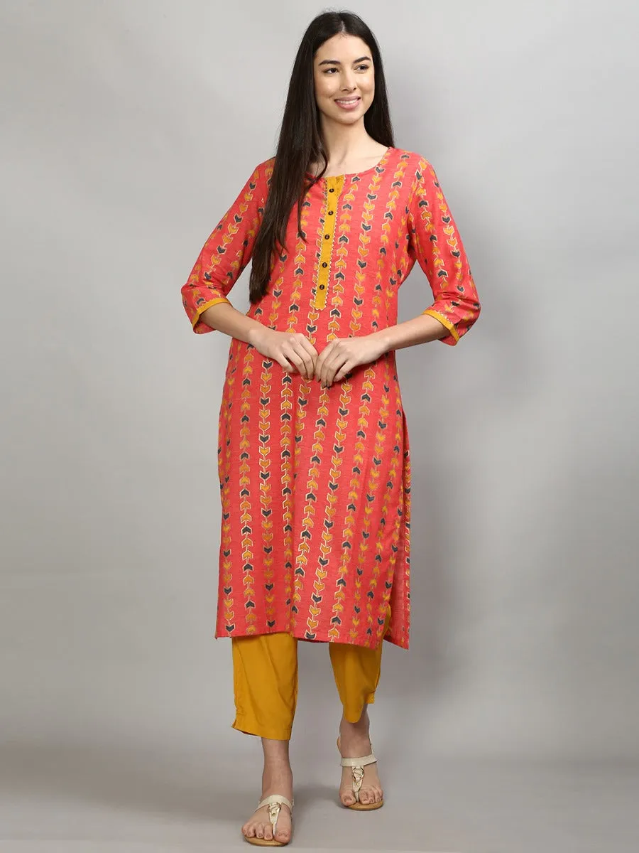 Beautiful Coral Geometric Printed Kurta