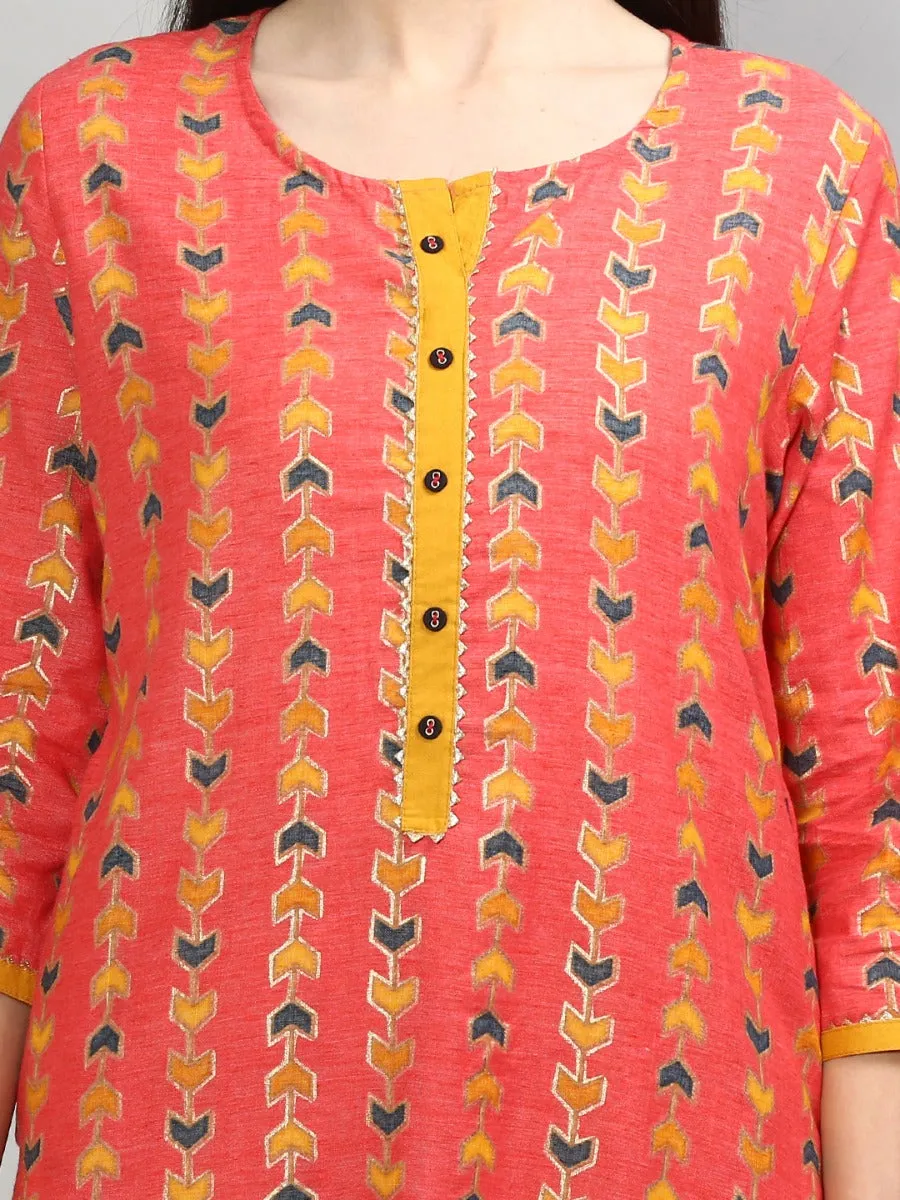 Beautiful Coral Geometric Printed Kurta